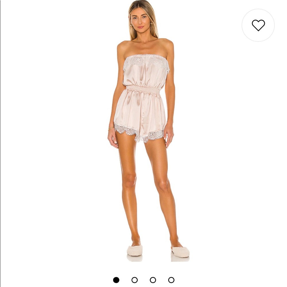 MAJORELLE Blush Pink Strapless Lace-Trim Romper